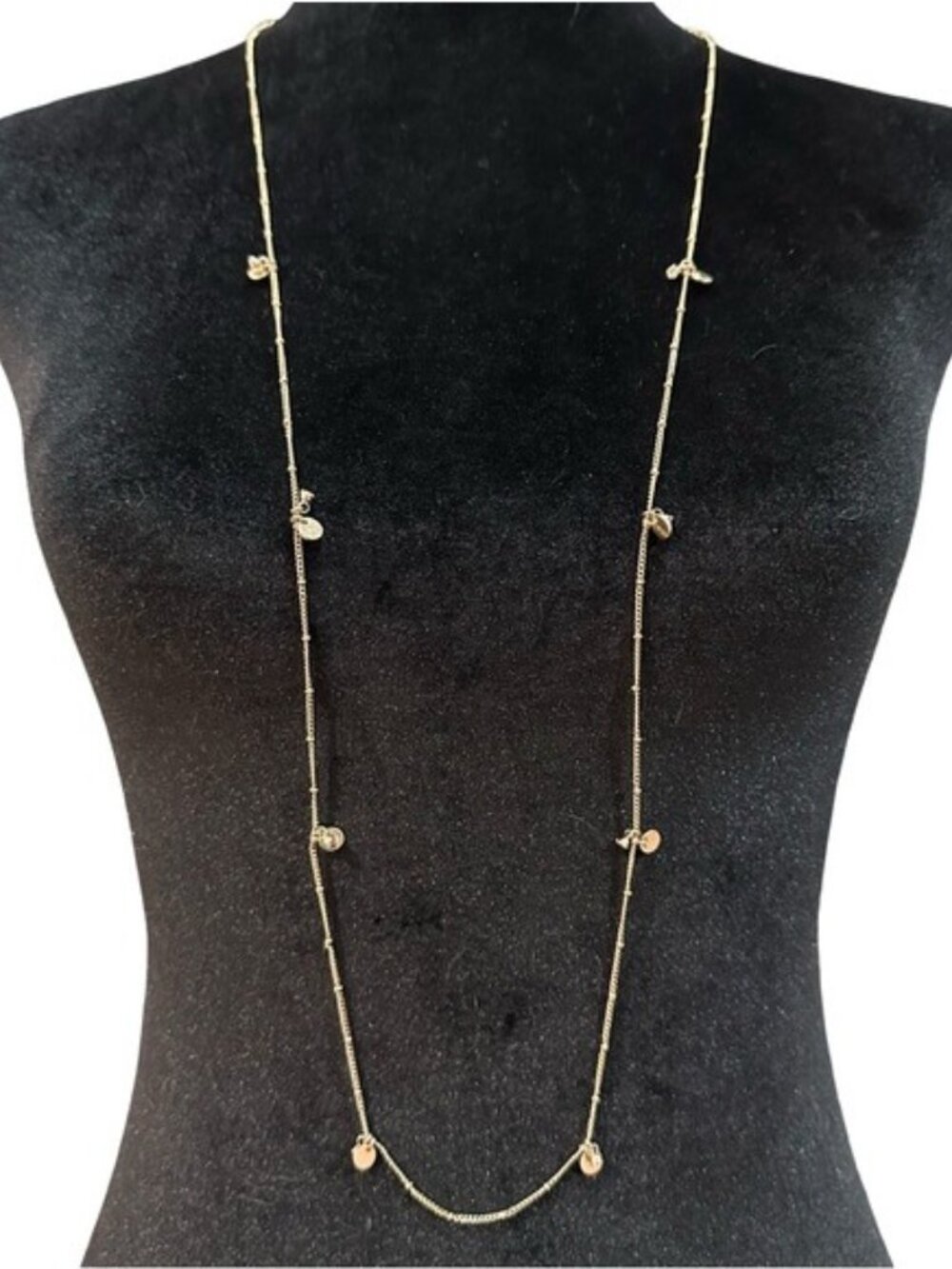 Gold-Tone Long Necklace With Dangling Disc Charms 42 inch